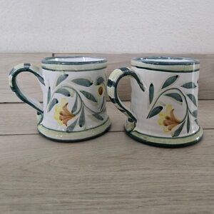 Ceramic Mug Porches Pottery Hand Painted Floral Design